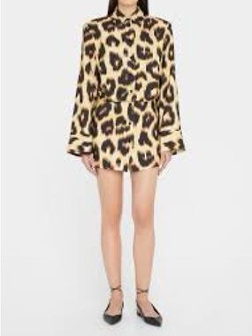 The Attico Leopard Ikat Print Cinched Button Down Shirt Dress Sz 38/ Sz US 8